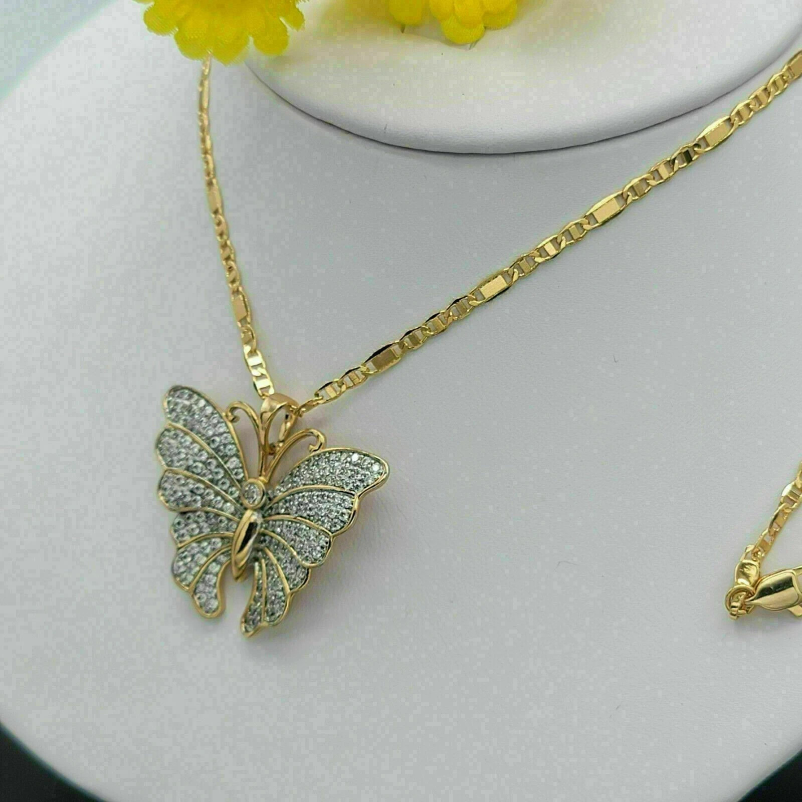 2Ct Round Cut Diamond Flying Butterfly Pendant 14K Yellow Gold Finish Free Chain