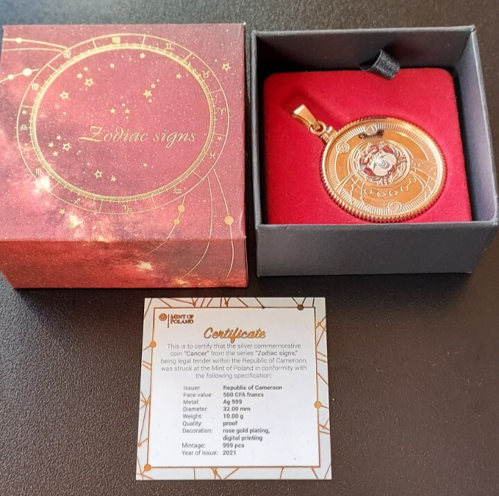 2021 Zodiac Silver Coin Pendant .999 Fine Silver | Rose Gold Bezel | COA 1 /999