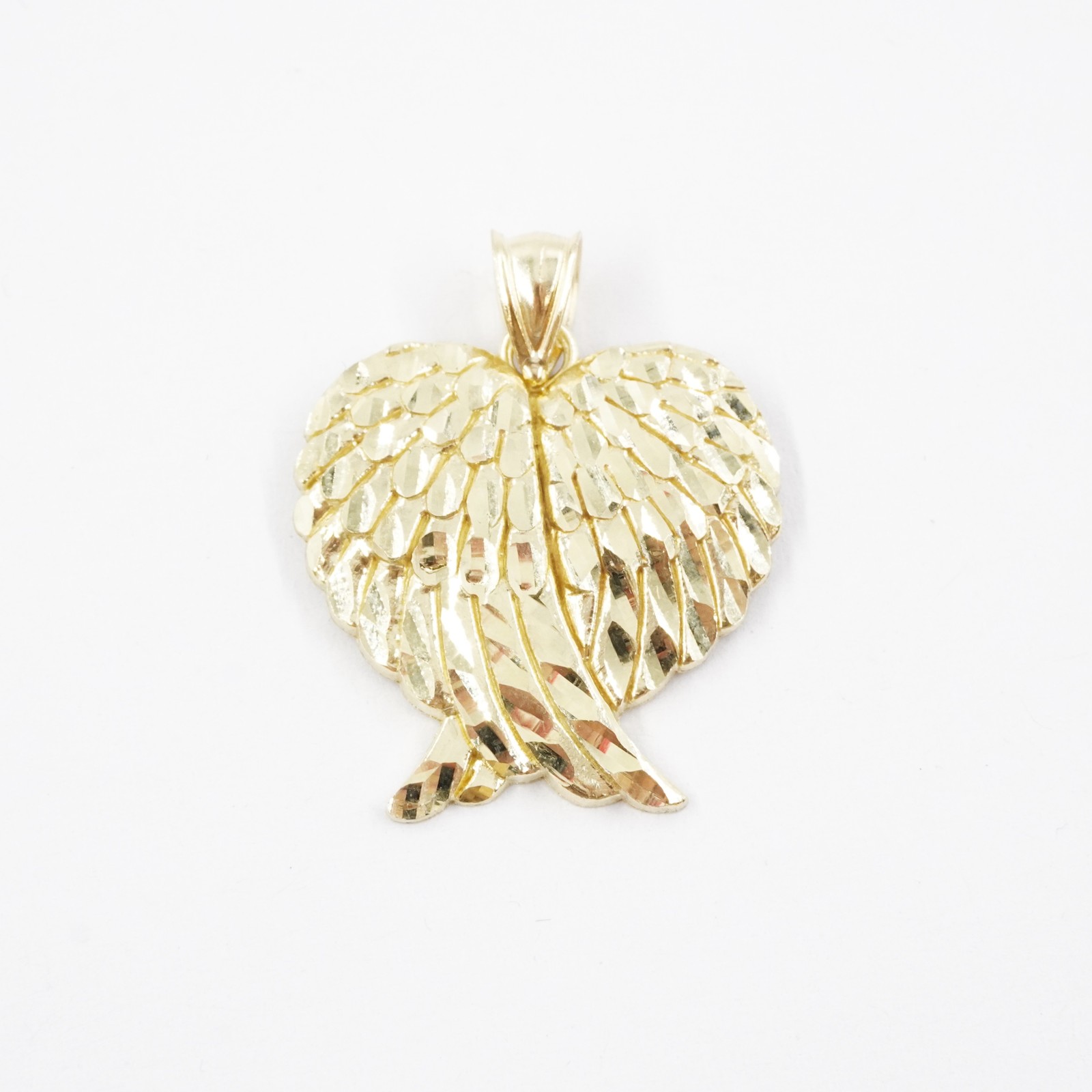 BAYAM Real 10K Yellow Gold Diamond Cut Angel Wings Heart 1 & 3/8in Pendant