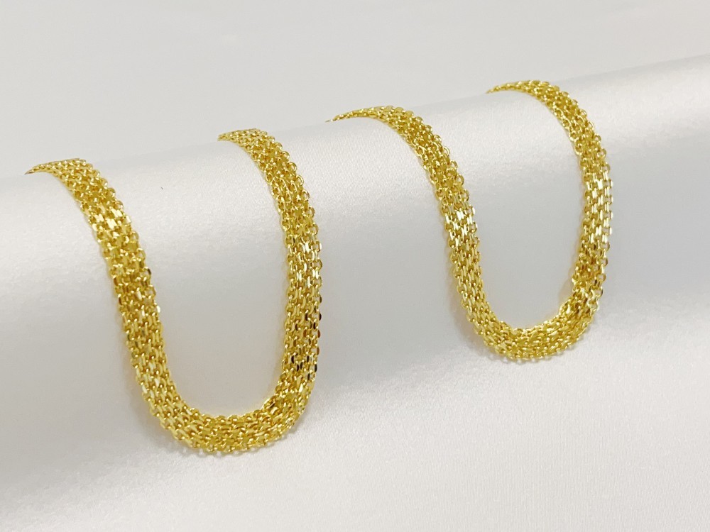 14K Yellow Gold Flat Mesh Bismark Chain Necklace 8mm Solid Gold Jewelry 18″