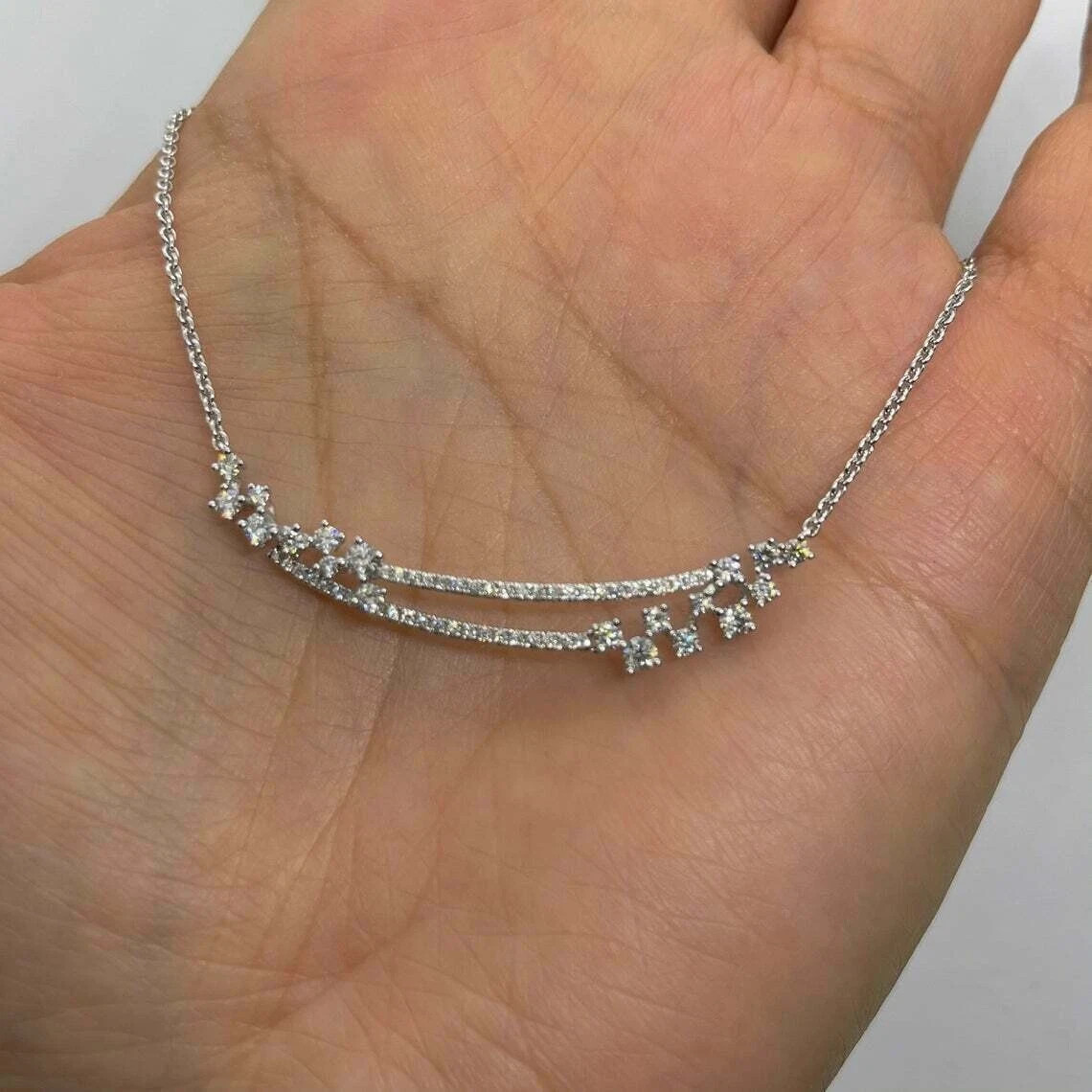1.10Ct Round Cut VVS1/D Diamond Bar Pendant 14K White Gold Finish 18″ Free Chain