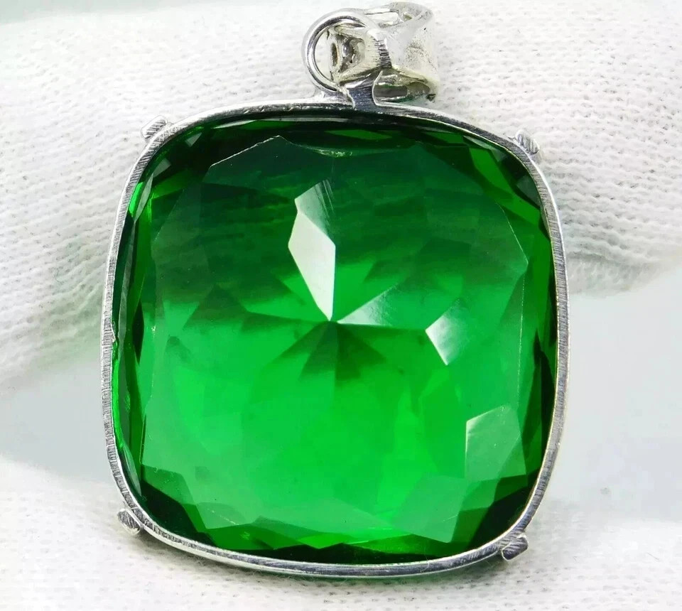 Natural 90.20 Ct+ Tsavorite Garnet Certified 925 Solid Silver Pendant Gemstone