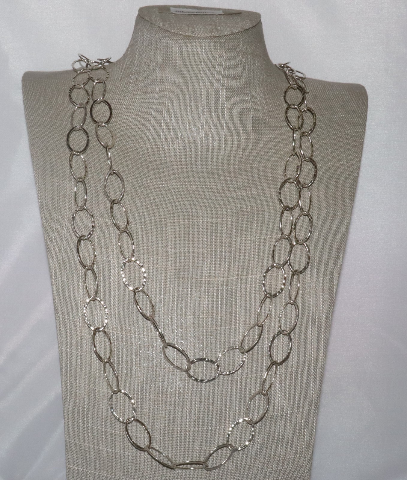 Vintage Prochain Sterling Silver Hammered Oval Link 60″ Long Necklace 51 grams