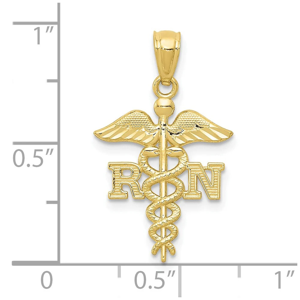 10K / 14K Yellow Gold Diamond-Cut Polished RN Nurse Pendant