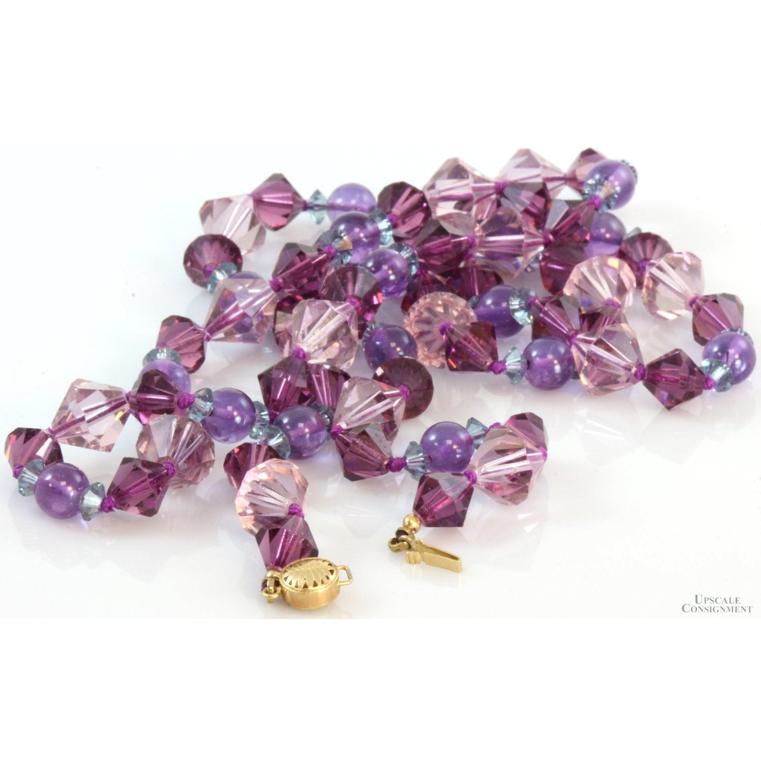 14K Gold Amethyst & Blue Topaz 31″ Necklace – Very Good Condition