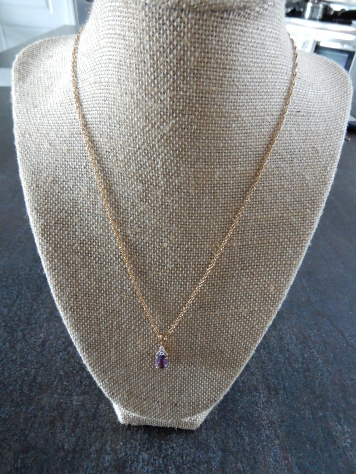 Gold Tone Lab Created Amethyst & CZ’s Rectangle Necklace 18″