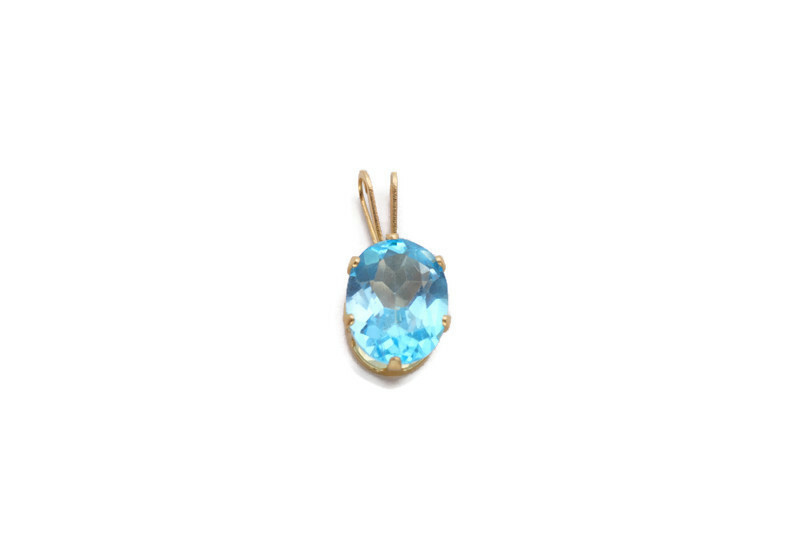 14k Yellow Gold 1.25 Carat Oval Blue Topaz Small Slide Pendant