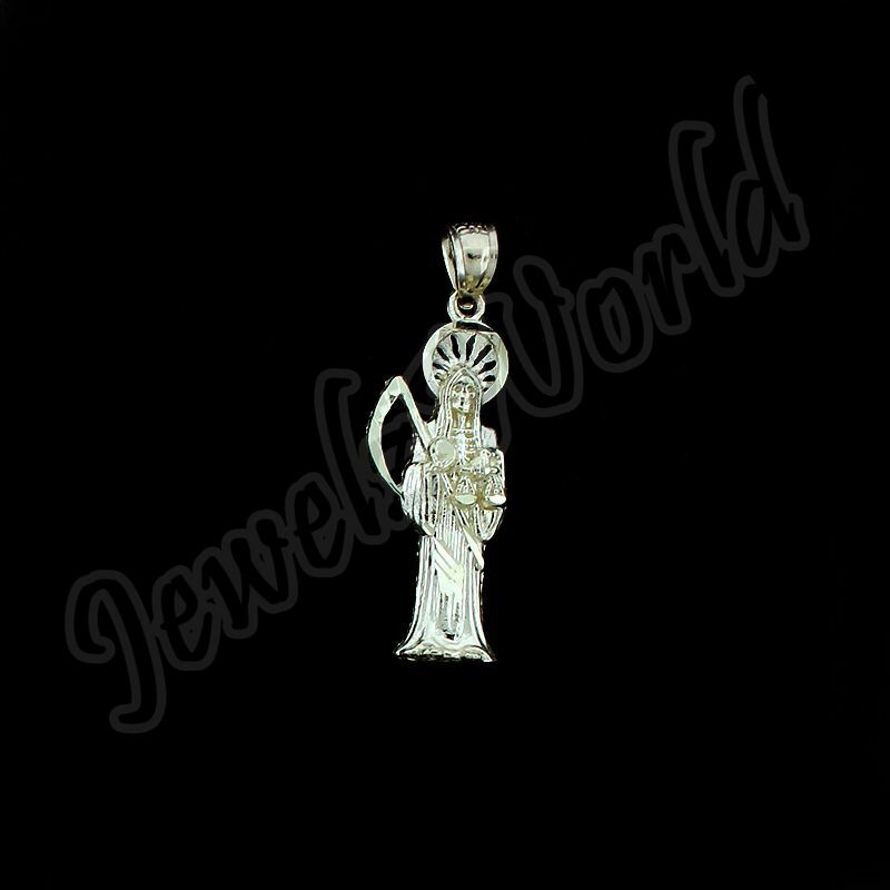 10K Yellow Gold Santa Muerte Grim Reaper Holy Death Pendant & 2.5mm Rope Chain