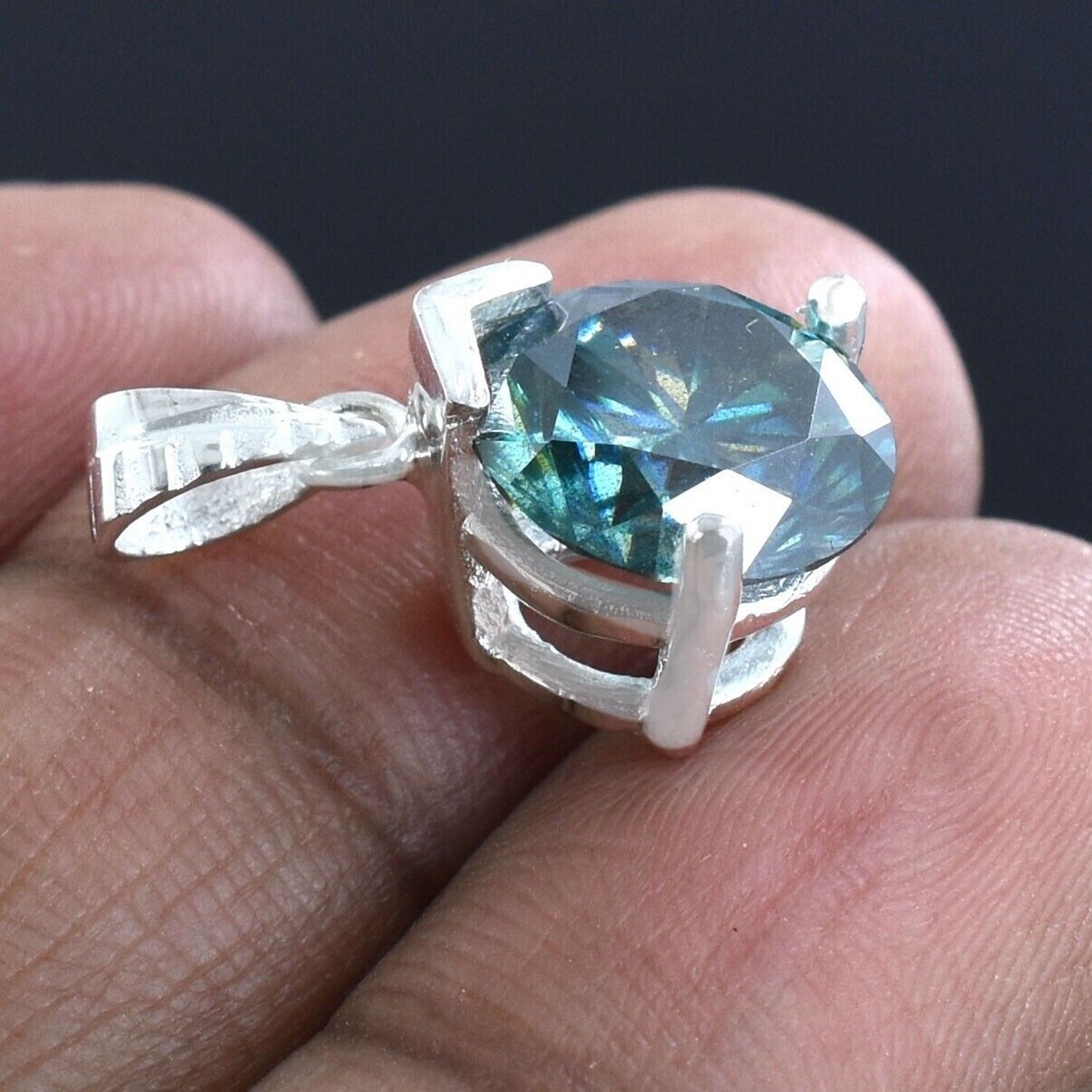 Teal Blue Round Lab Diamond Necklace 2.4Ct 925 Sterling Silver Special Gift
