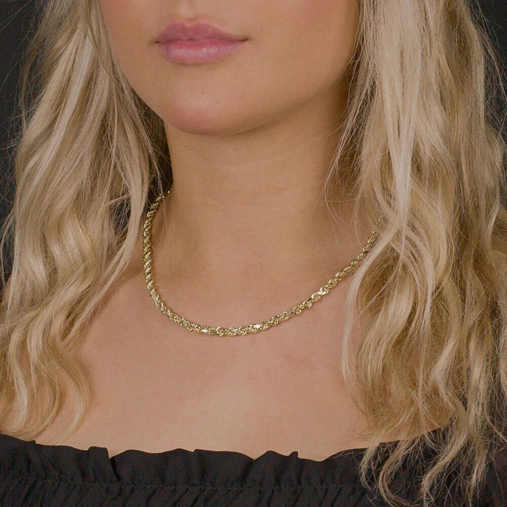 Men’s Women’s 14k Gold Plated Over Solid 925 Sterling Silver Rope Chain 4.50mm