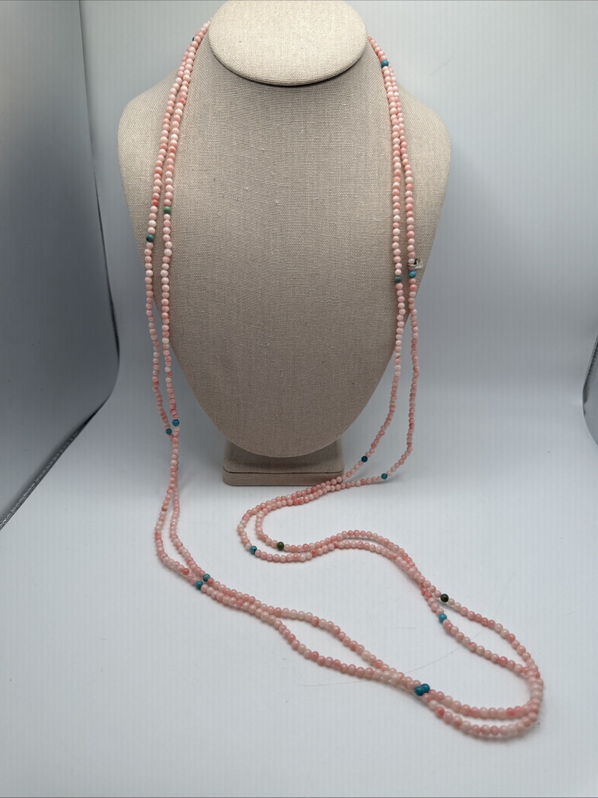 Jay King Super Long 96” 8ft Long Angel Skin Coral & Turquoise 925 Bead Necklace