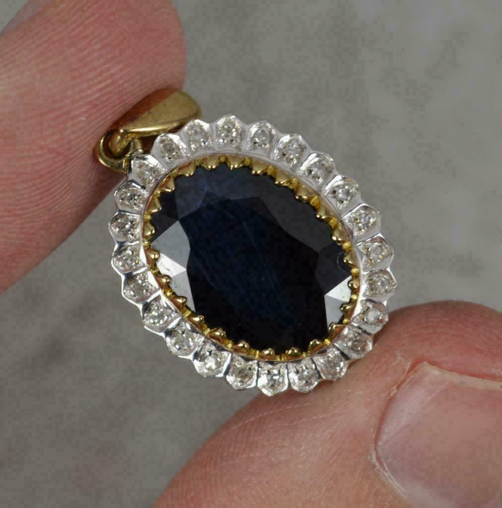 3Ct Oval Cut Sapphire Halo Pendant 14K Two Tone Gold Finish Free Chain