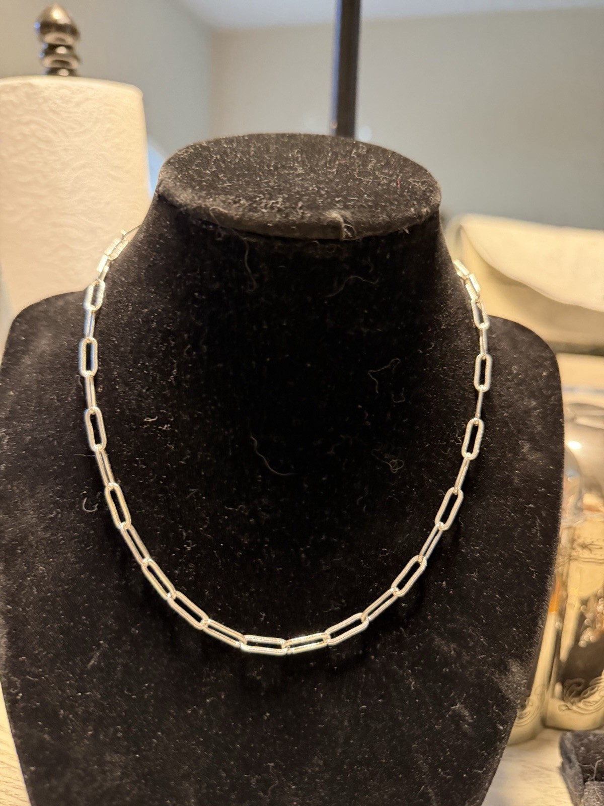 Sterling Silver 925 Bar Link Chain Necklace Lobster Clasp Signed No Stone