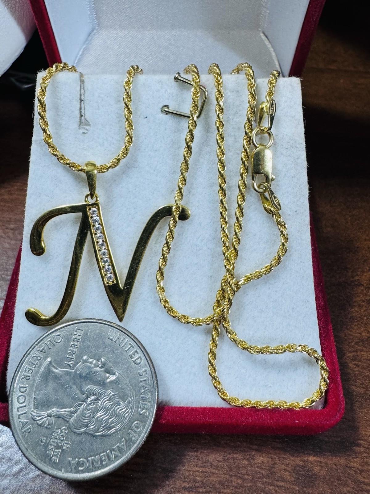 18K 750 Genuine Gold Rope Letter N Necklace 15.6”/16” Long 6.5g 1.6mm Choker