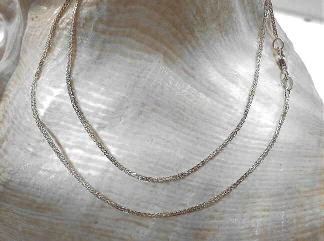 0.9MM SOLID 14K WHITE GOLD DIAMOND CUT SPIGA SQUARE WHEAT CHAIN NECKLACE 16-24″