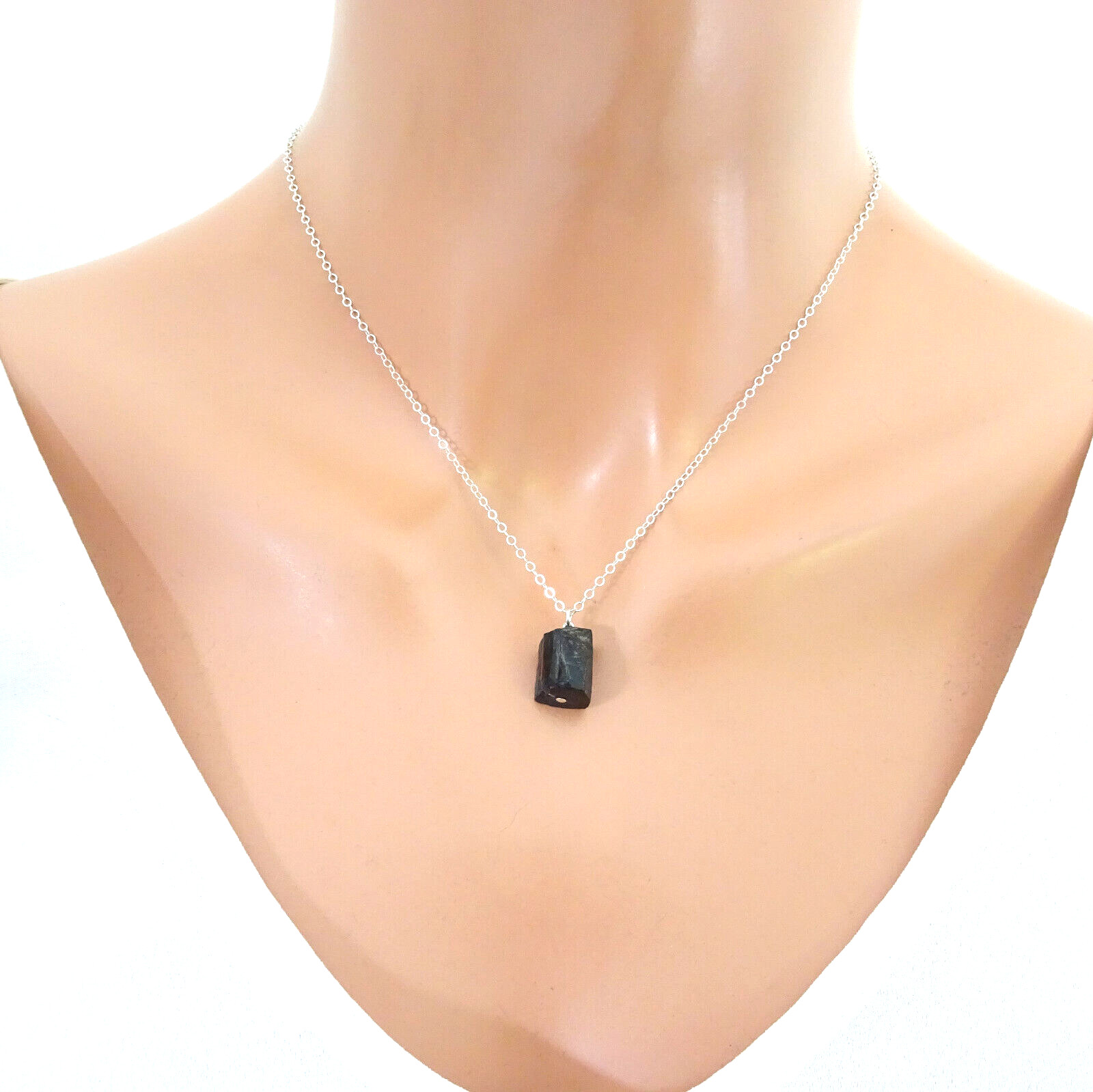 Crystal Raw Black Tourmaline Necklace Root Chakra Jewelry 925 Silver Chain Video