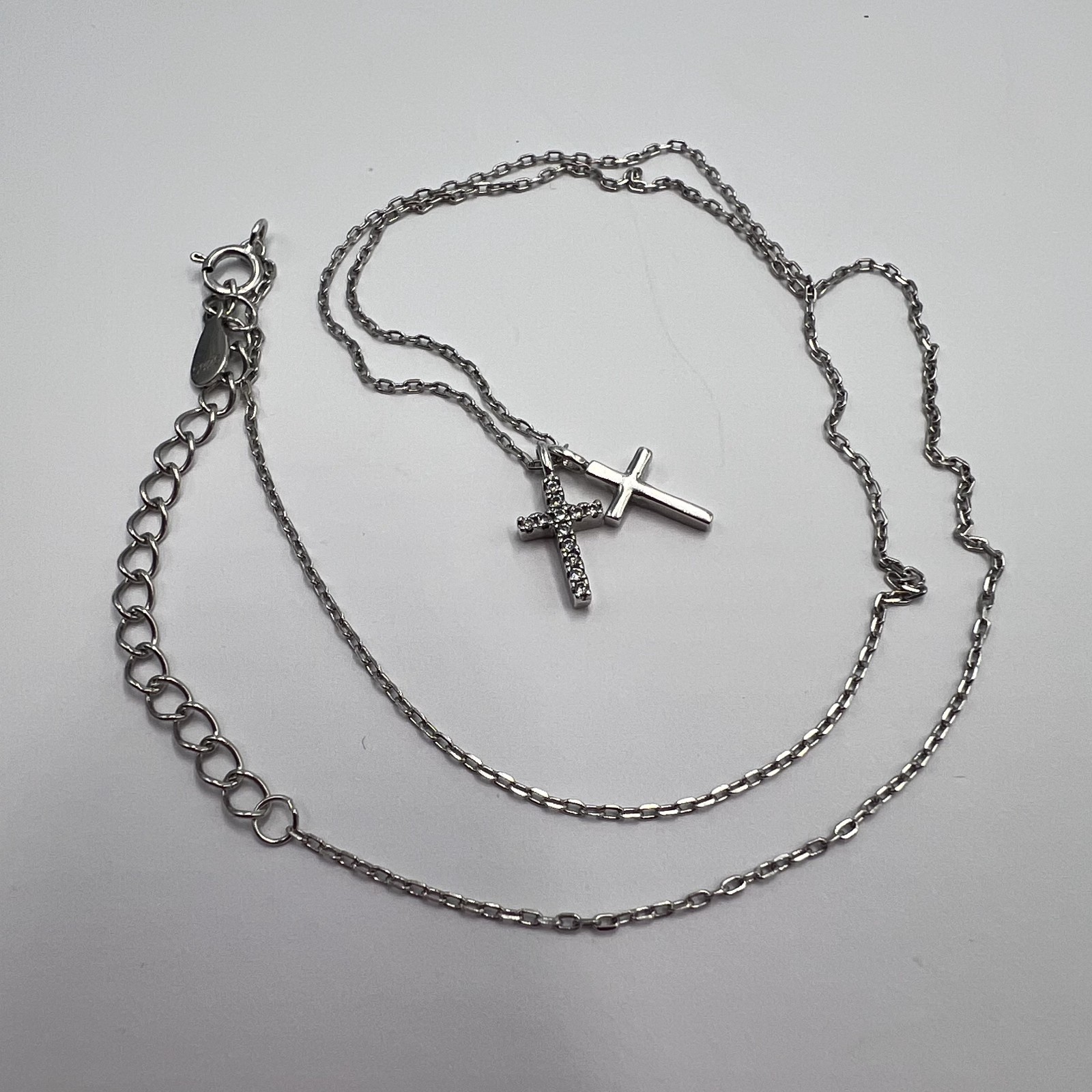 Cute Icon Cross Pendant Chain Sterling Silver 925 Jewelry 17.3in (44cm) 2.05g