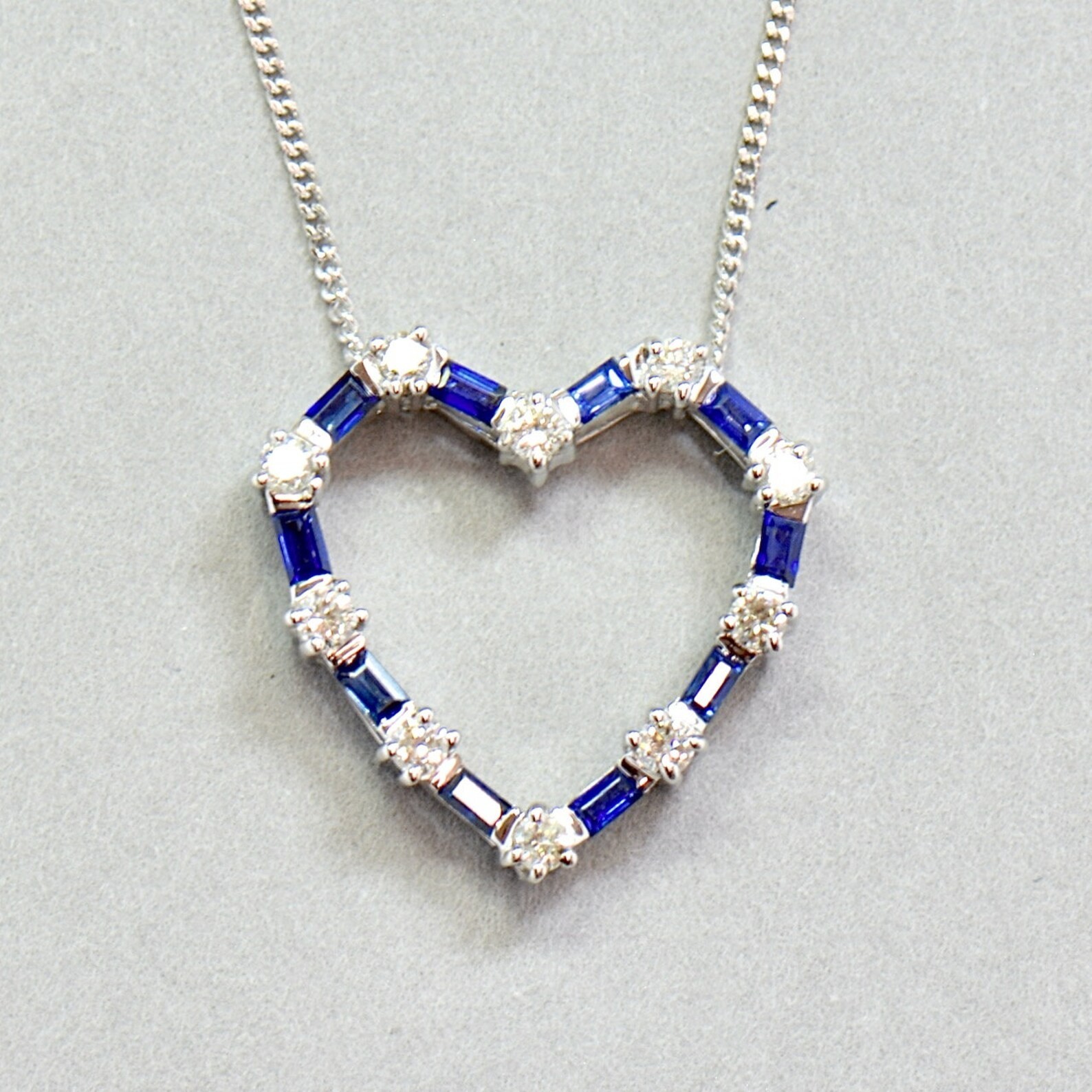 2Ct Lab Created Baguette Cut Sapphire Heart Shape Pendant 14K White Gold Plated