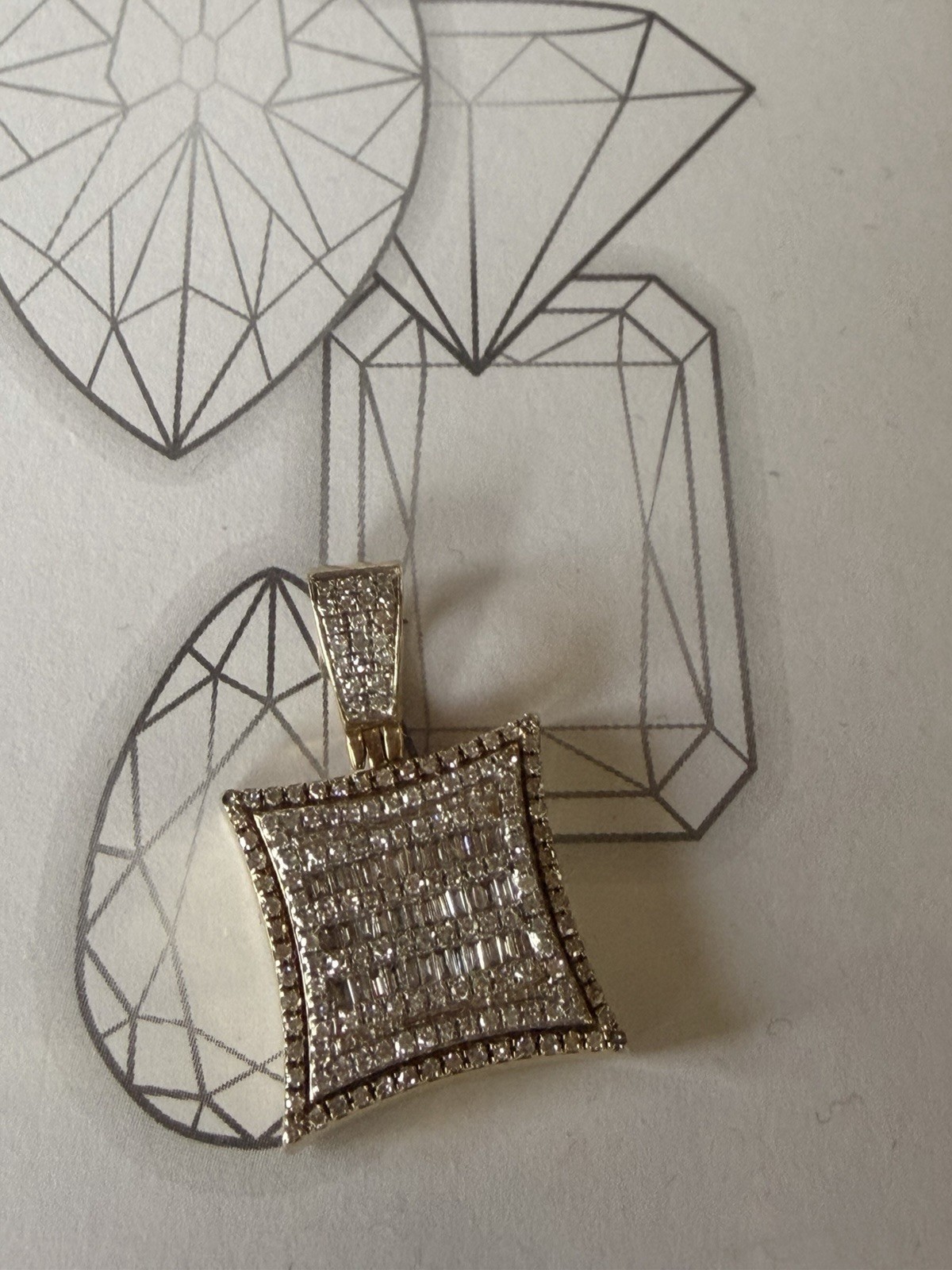 10K Yellow Gold Square Diamond Pendant Prong Set 0.51ct 197 G-H SI1-SI2