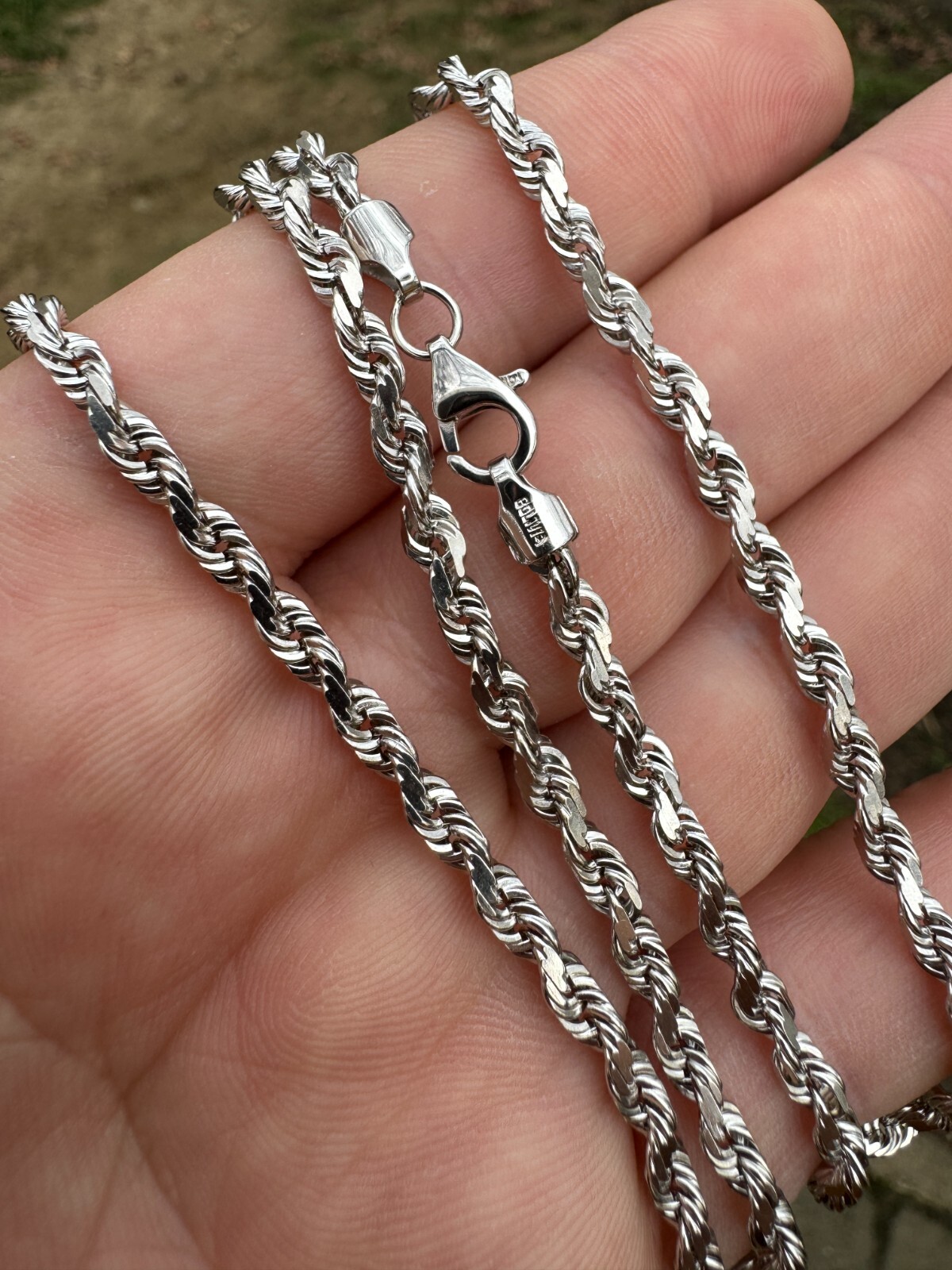 Solid 14k White Gold Men’s Women’s Real Rope Chain Necklace 1.5mm-4mm