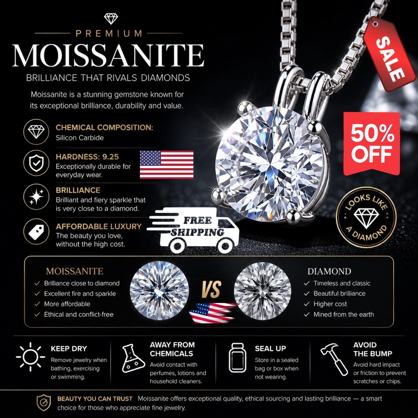 1 Ct LAB Diamond GRA Moissanite Solitaire Pendant Chain 14k White Gold Plated