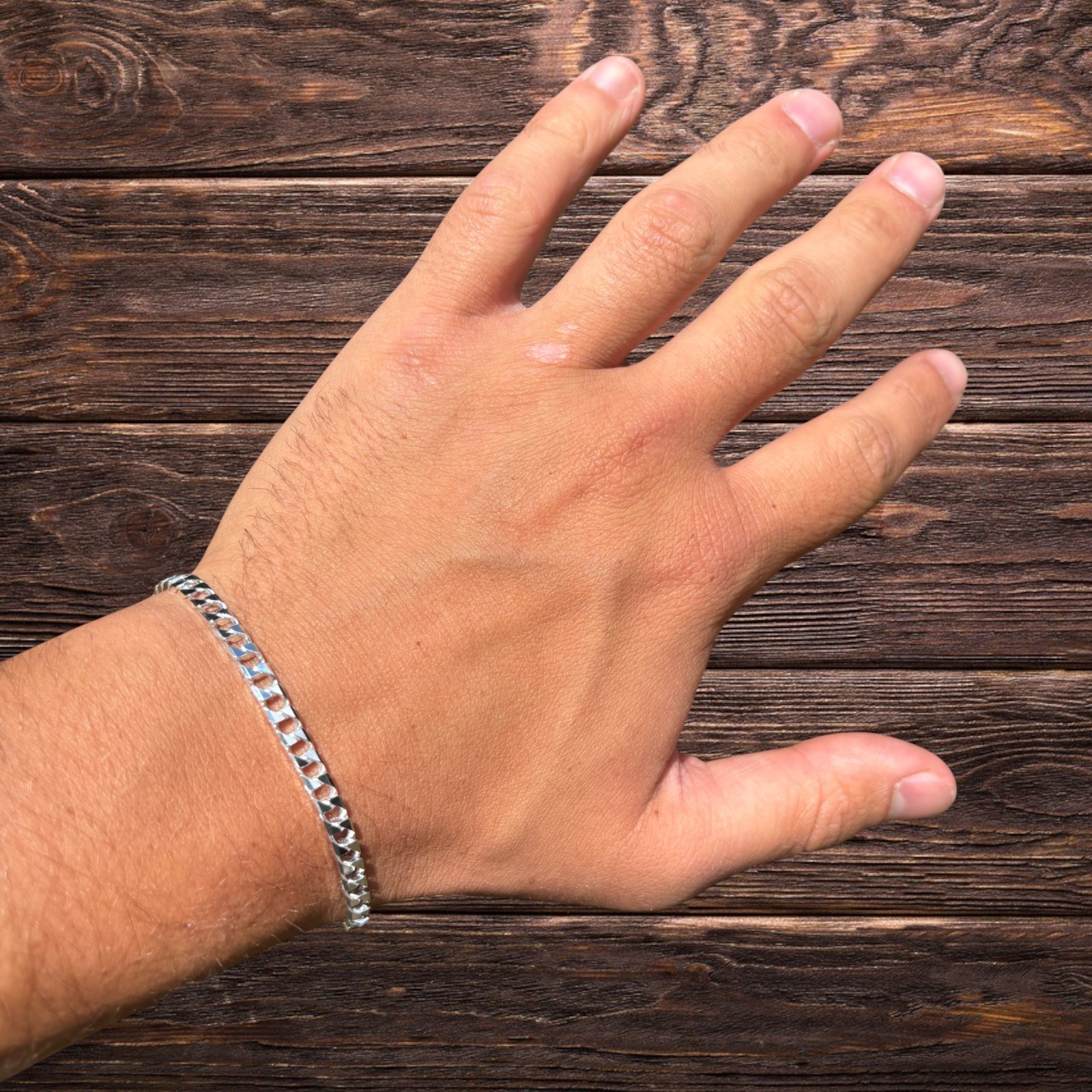 4mm Square Curb Link Bracelet – Real Solid 925 Sterling Silver MADE IN ITALY