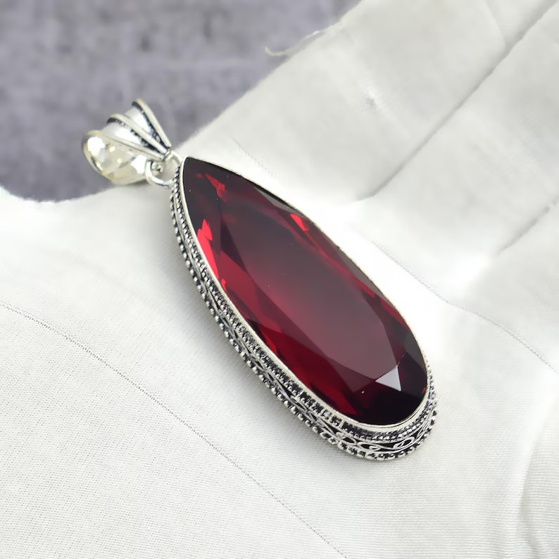 Mozambique Garnet Gemstone Handmade 925 Sterling Silver Jewelry Pendant Sz-2.2”