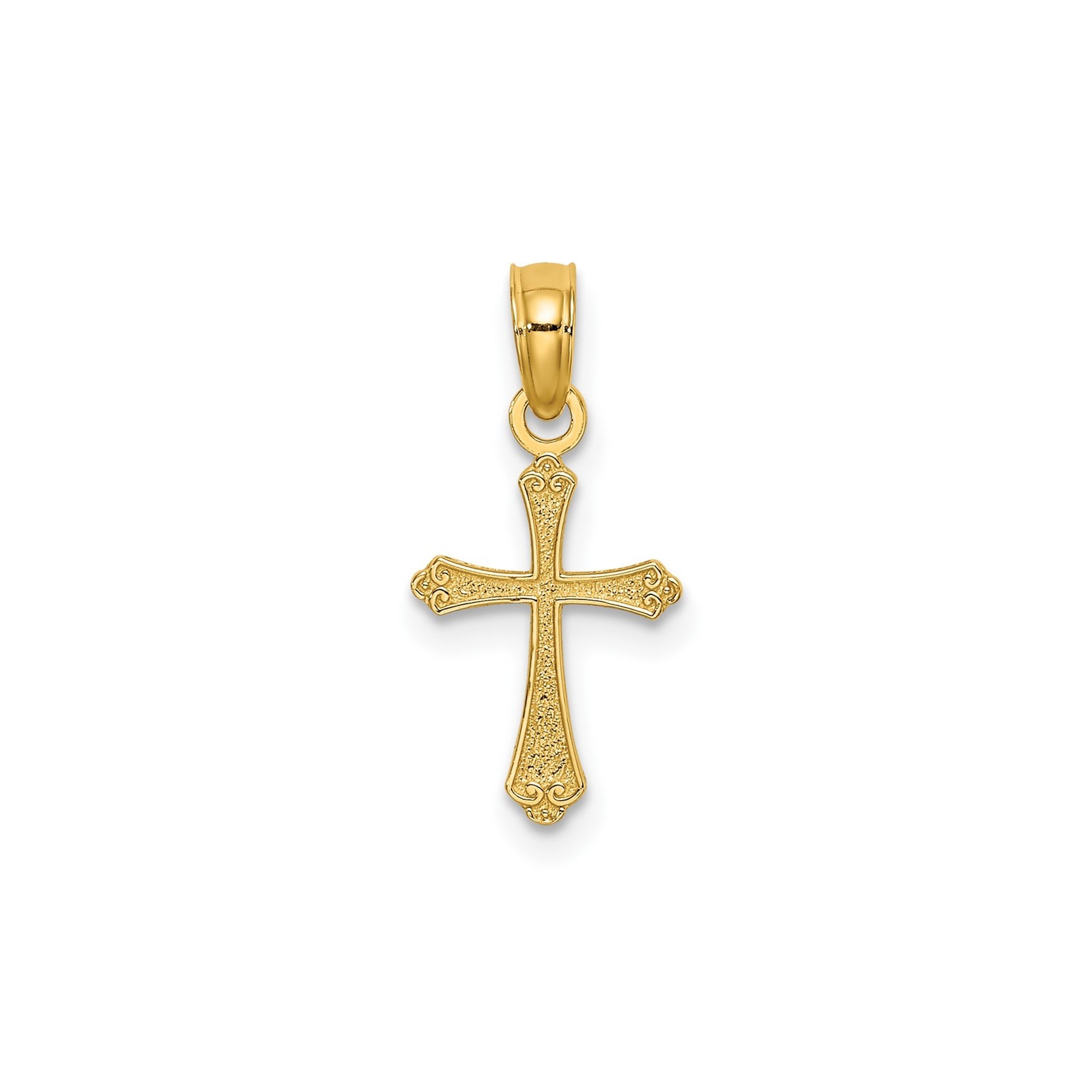 14k Gold Cross Pendant Necklace for Men Women Textured Faith Charm Jewelry