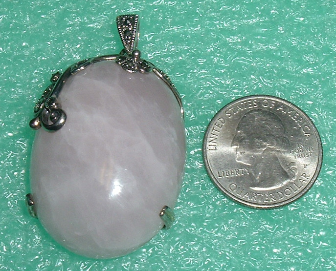 LARGE Vintage Rose QUARTZ & STERLING n MARCASITE Flowers PENDANT DROP *Fine