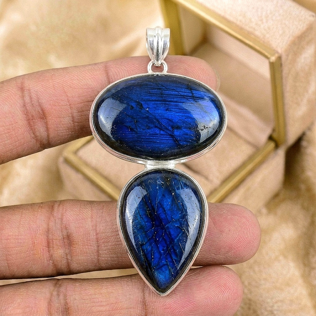 Natural Blue Labradorite Gemstone Pendant 925 Sterling Silver Jewelry Pendant
