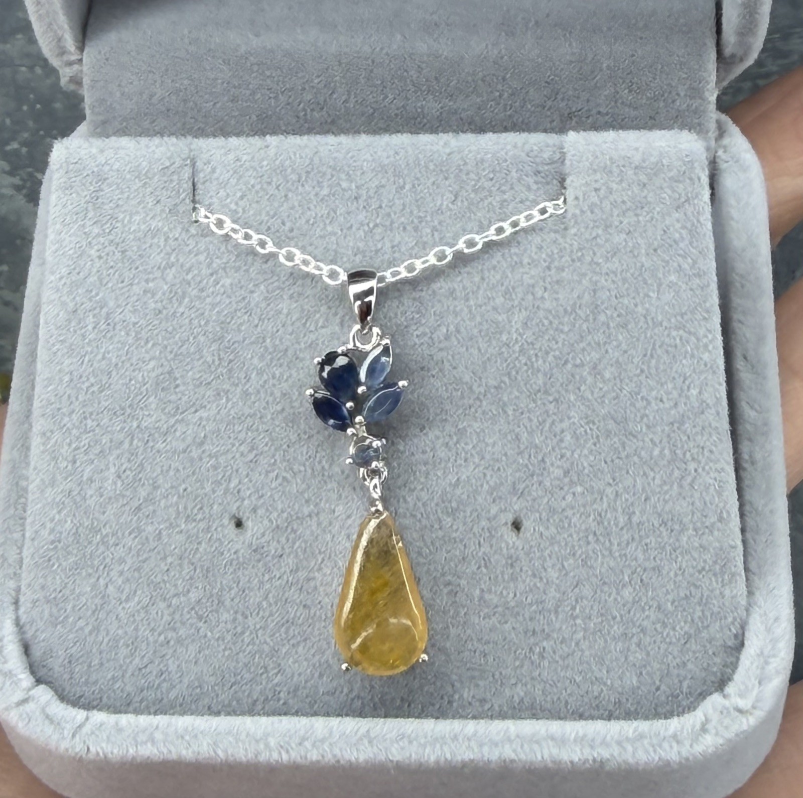 Enchanting Natural Yellow & Blue Sapphire 5CT Pendant Necklace 925 Sterling