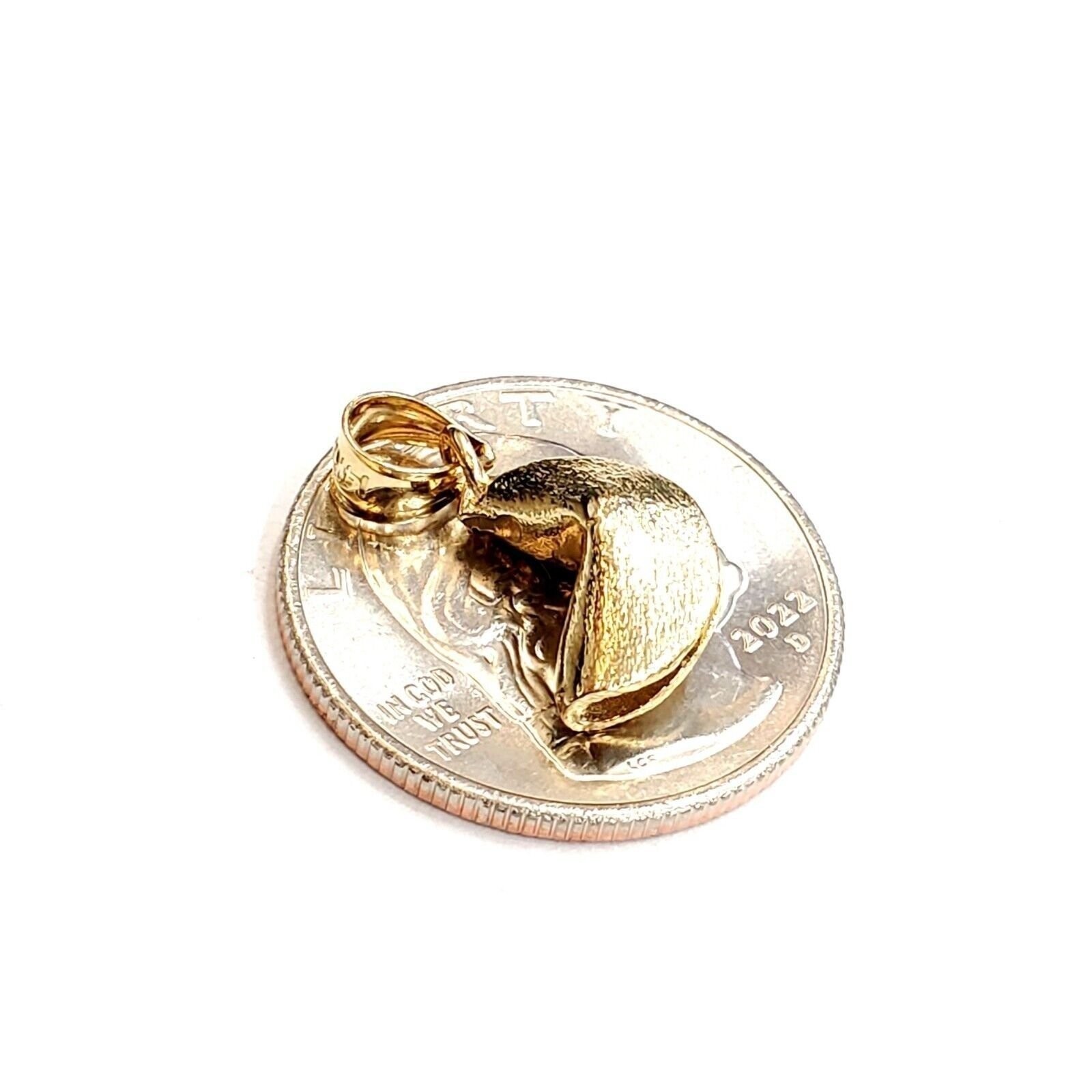 14k yellow gold Fortune cookie pendant lucky charm gift for her fine jewelry 2g