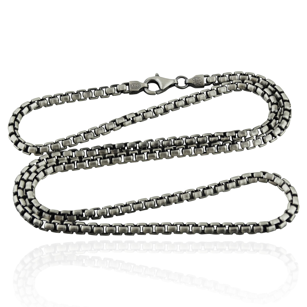 3.5mm Gun Metal Round Box Chain Necklace-925 Sterling Silver 18″ 20″ 22″ 24″ 30″