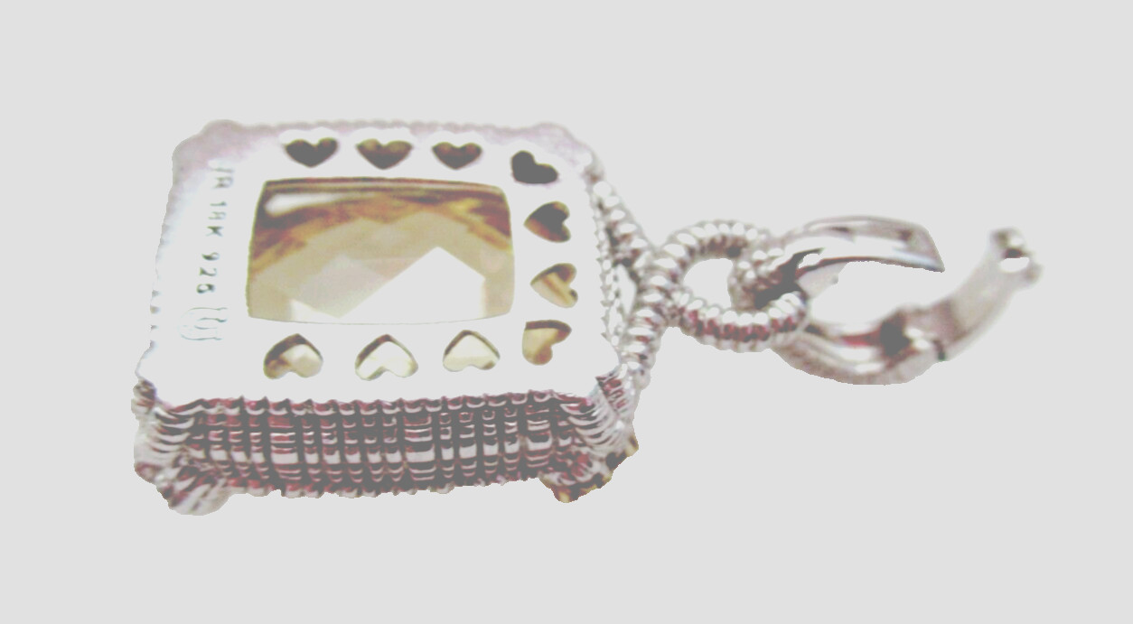 Judith Ripka JR TWO SS & 18K Gold Canary Quartz & Diamond Pendant Enhancer G-Box