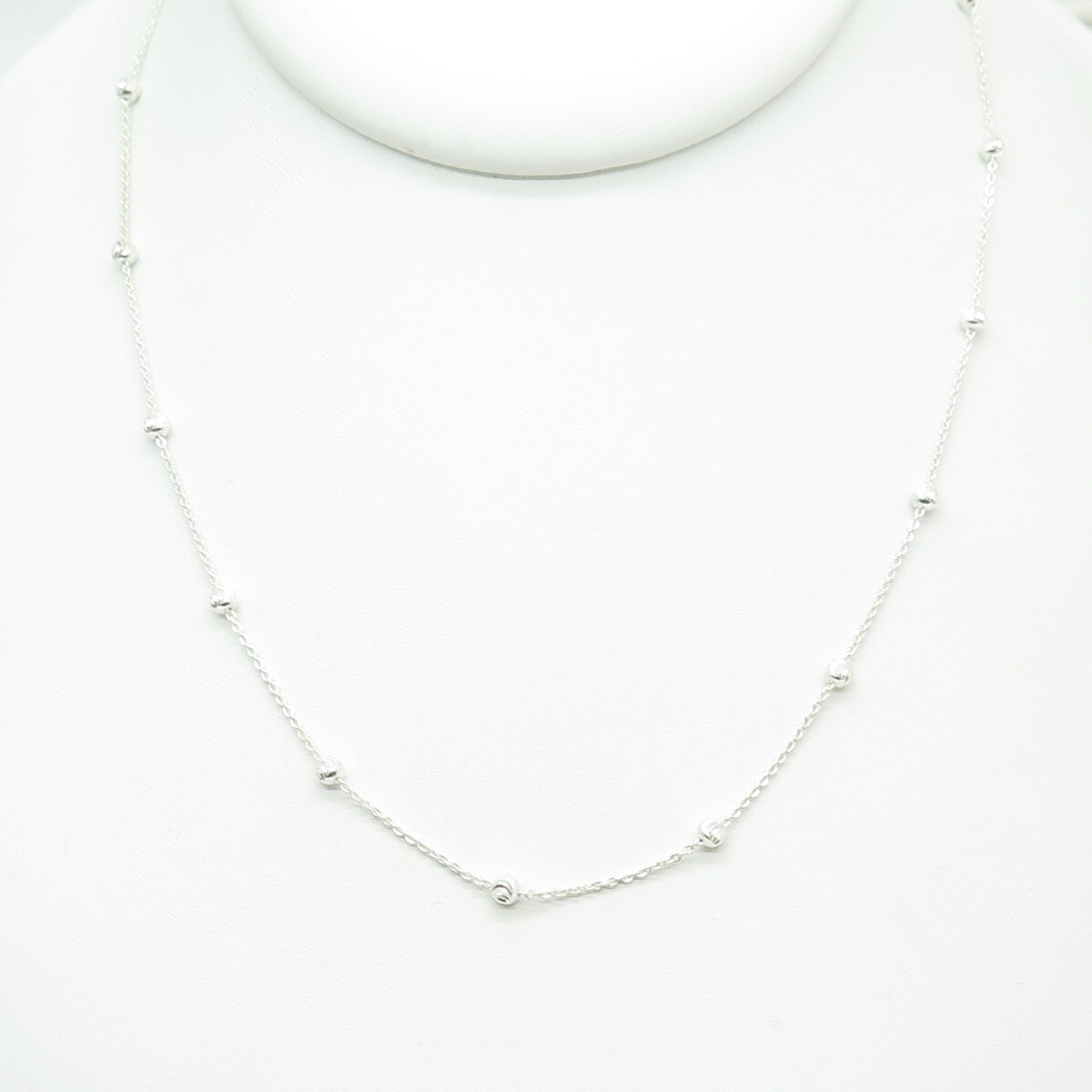 925 Sterling Silver Italy Diamond-Cut Ball Station Cable Chain Necklace 16″