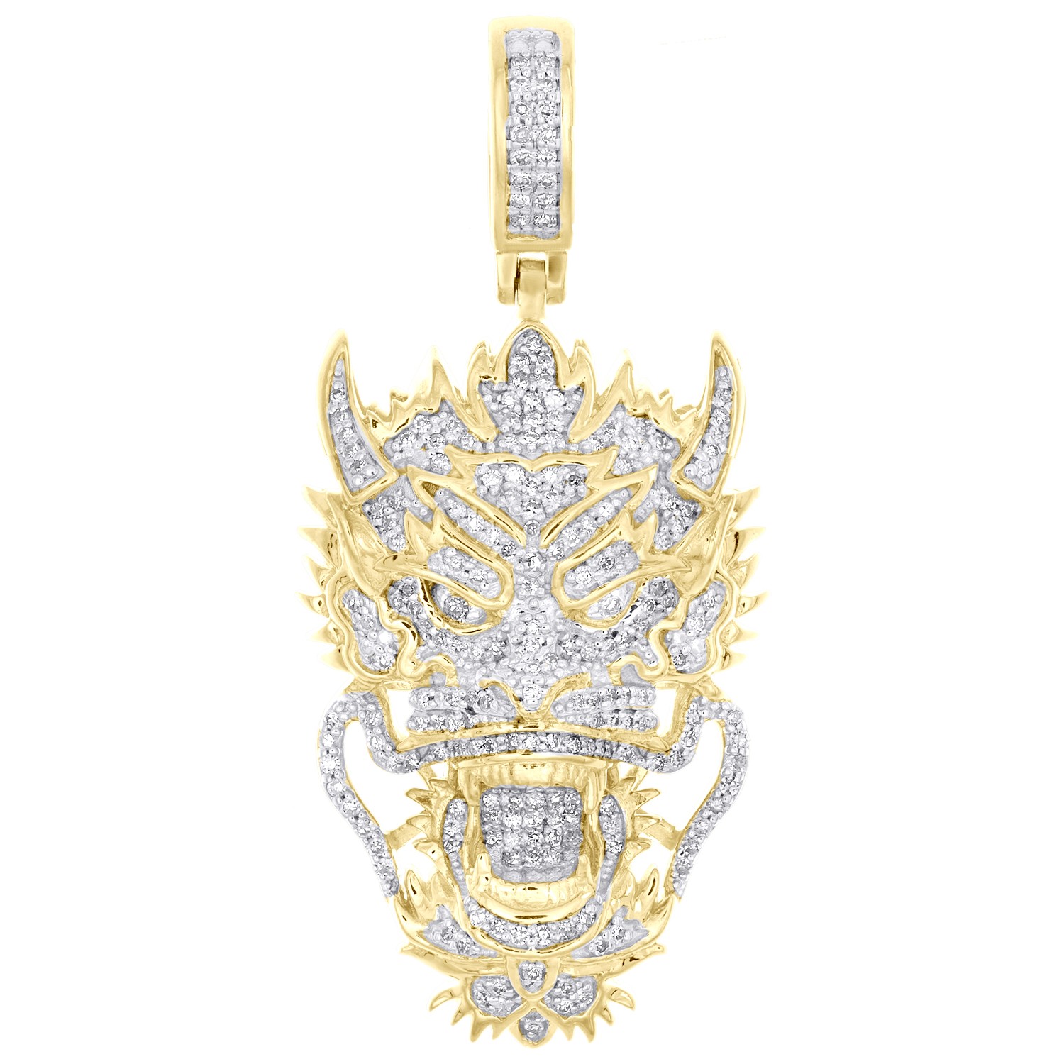 10K Yellow Gold Genuine Diamond Men’s Iced Charm Chinese Dragon Pendant 1/2 CT