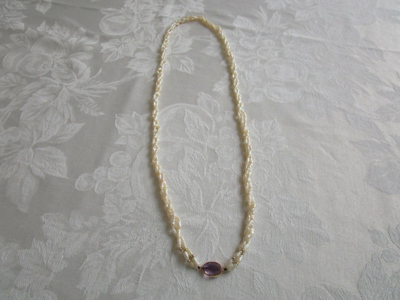 Vintage 14K Yellow Gold Amethyst Pearl Necklace 30″ L Excellent