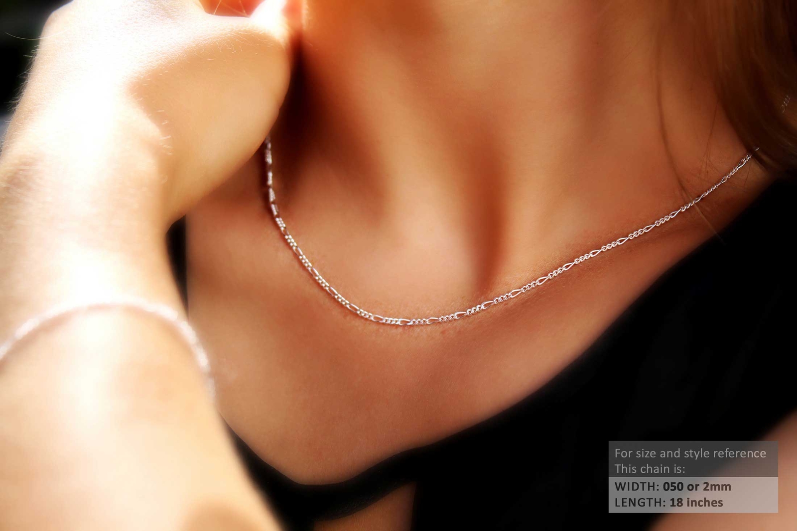 Gold Plated Sterling Silver Figaro Chain Necklace Bracelet Anklet – 2mm Width