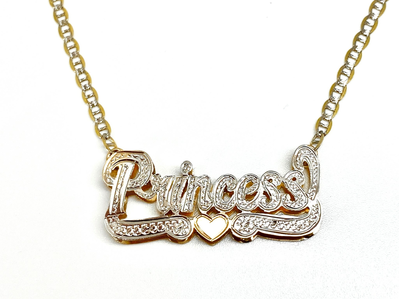 10K Real Yellow Gold Personalized Name Plate/Tag Nameplate Chain/Necklace Double