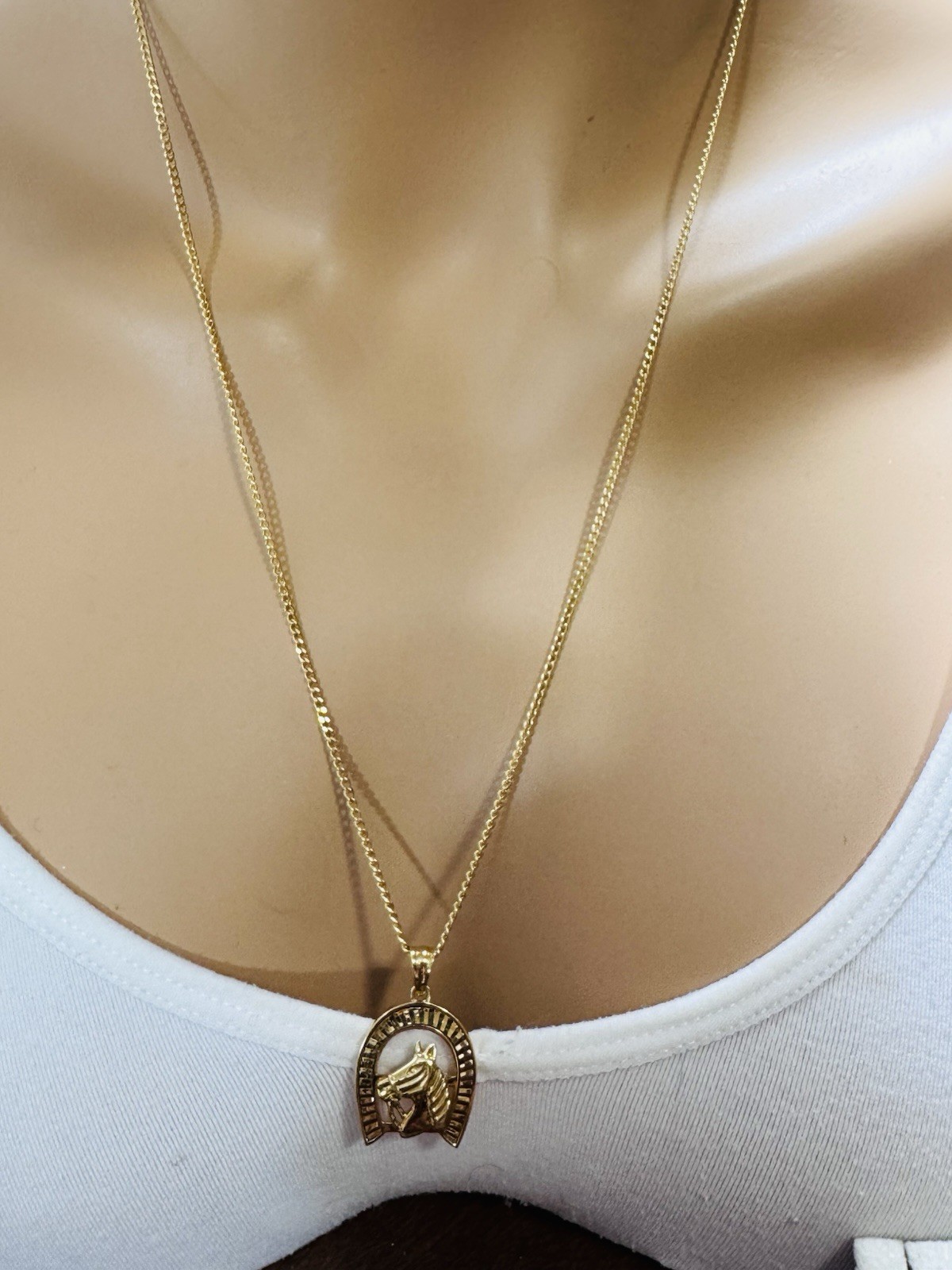 Rare 18K 750 Fine Genuine Gold Horseshoe Set Necklace 24”/23.5” Long 9.83g 2.2mm