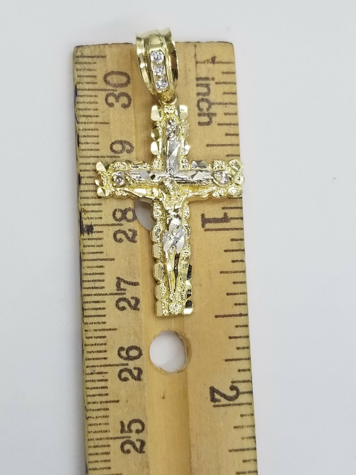 10k Yellow Gold Cross Pendant Diamond Cut Jesus REAL Crucifix Free Shipping