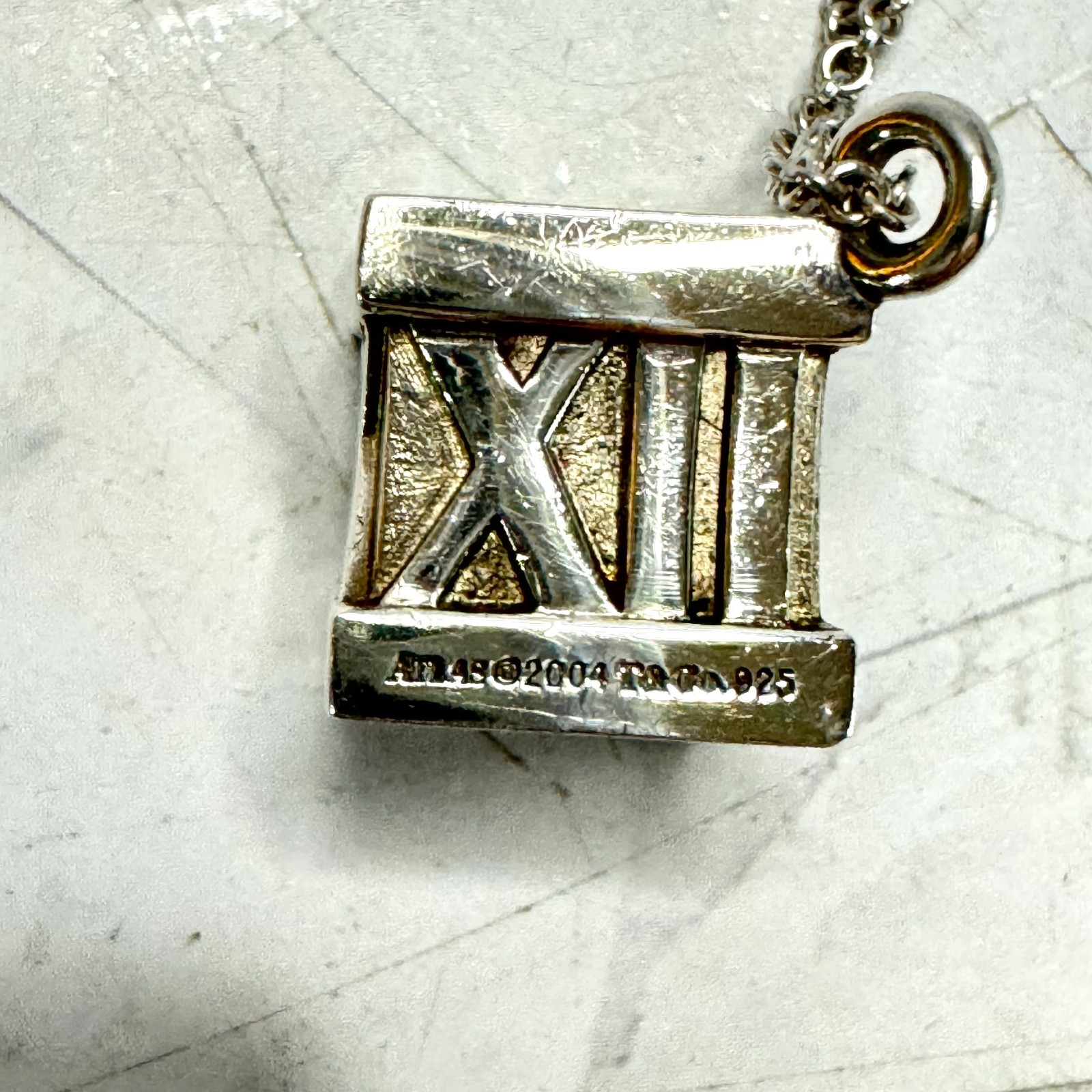Tiffany & Co Atlas Cube Necklace Italy Sterling Silver Pendant Pouch 20g Rare