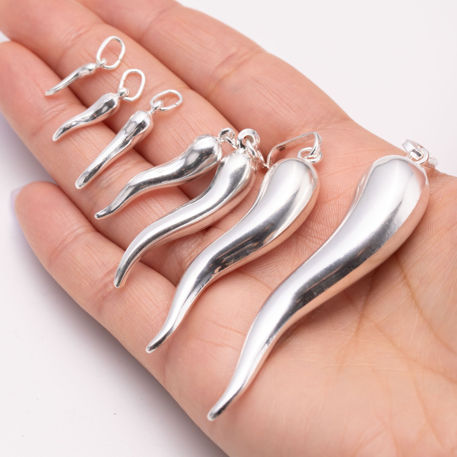 CORNICELLO ITALIAN HORN 925 Sterling Silver Pendant Charm __ All Sizes S M L XL