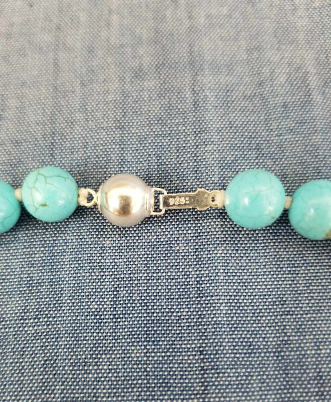 turquoise magnesite necklace, perfect round 9mm, 30″, 925 clasp