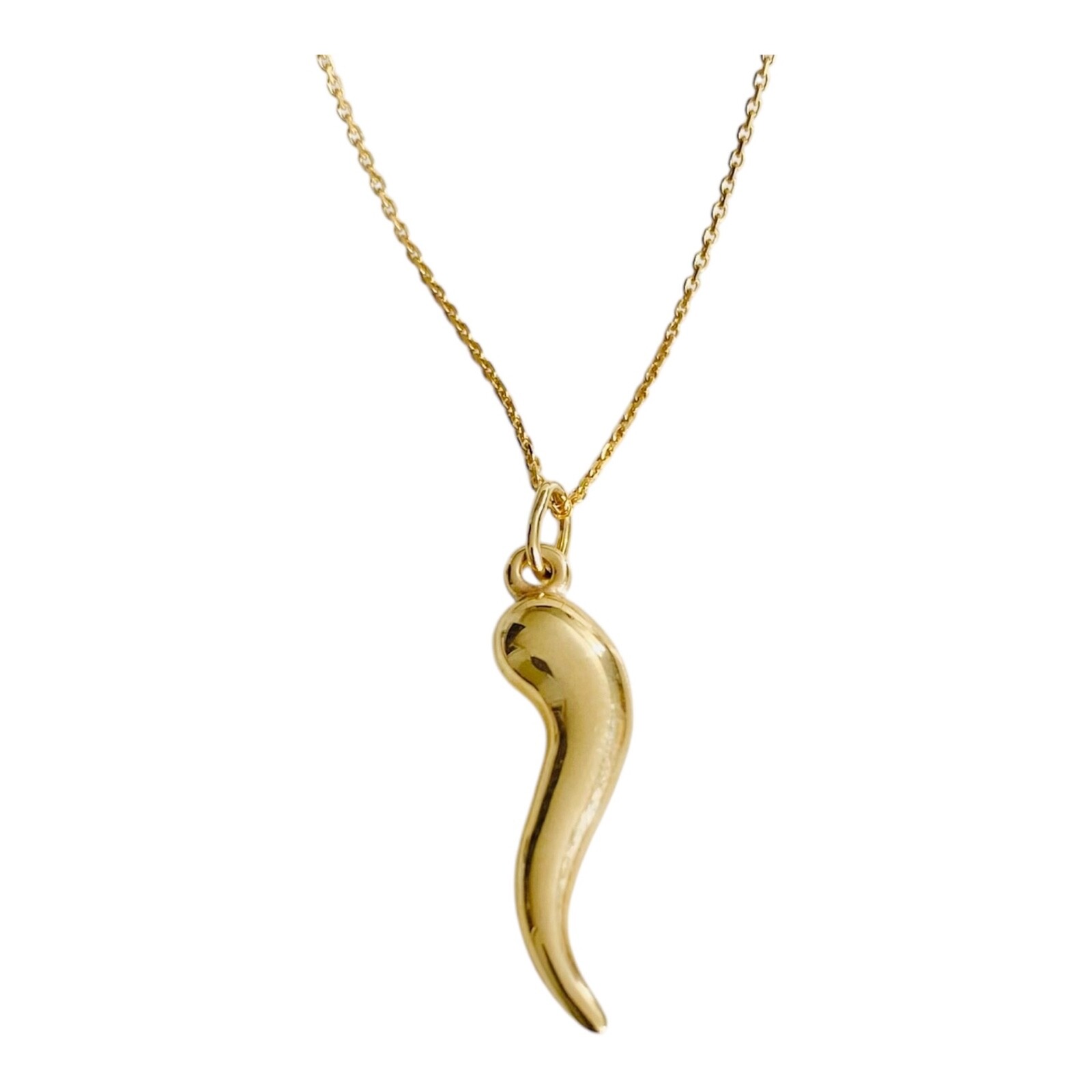 14K Real Gold Italian 1.06″ Horn, Cornicello, Chili Pendant/Necklace- 14kC3040