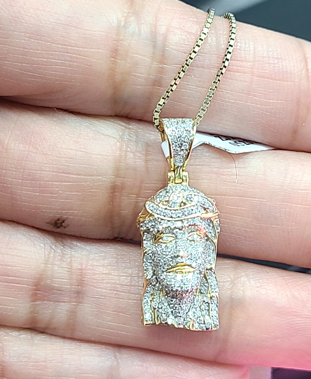 10K Yellow Gold Genuine Natural 0.85ctw Diamonds, Jesus face Pendant Charm 26mm