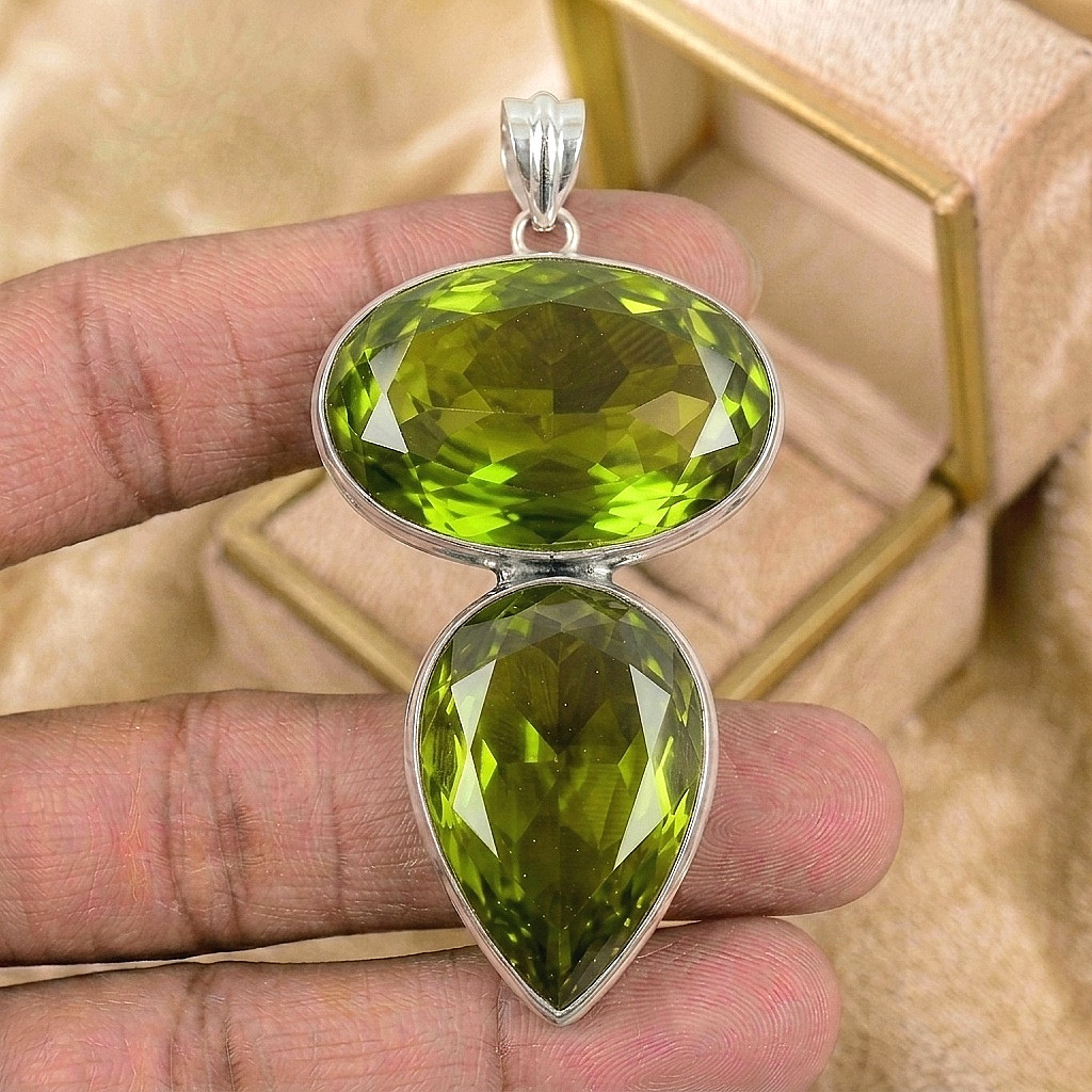Silver Peridot Gemstone Pendant 925 Sterling Silver Unique Jewelry Pendant