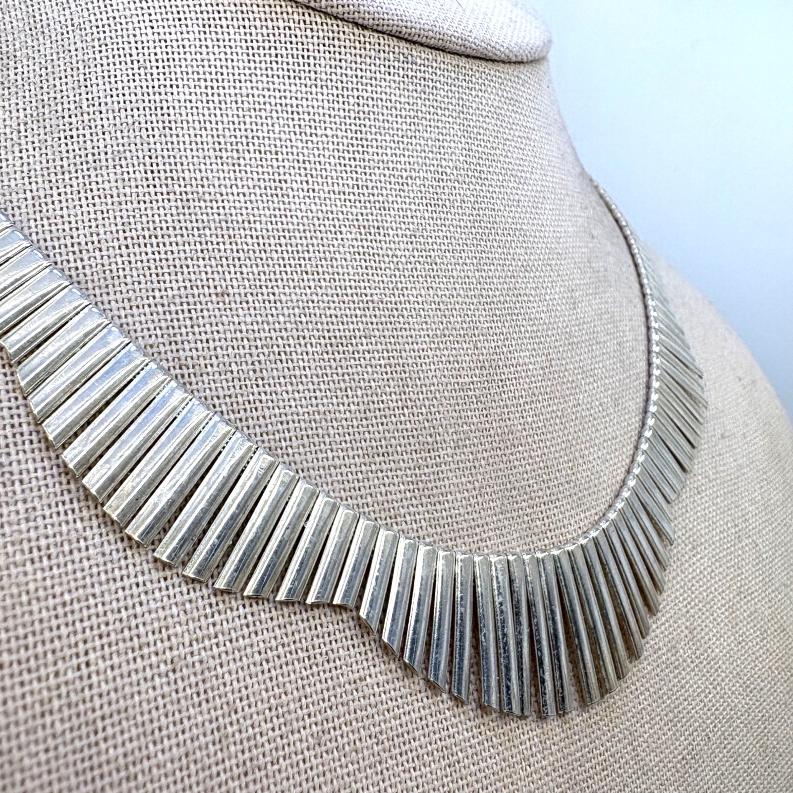 Graduated Bar Link Chain Necklace Sterling Silver 925 Size 16.5″ Length