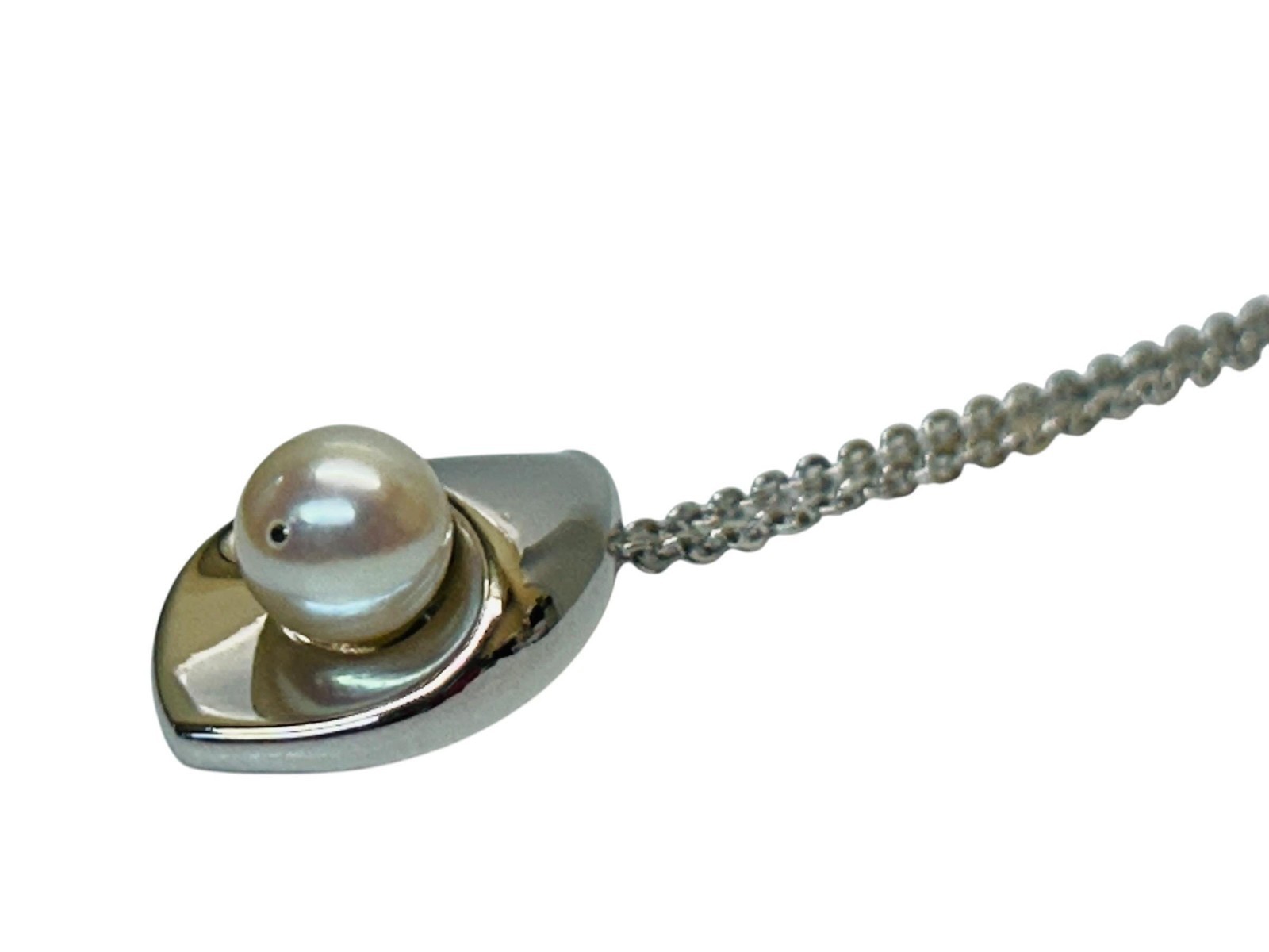 Tasaki Akoya Pearl Necklace Sterling Silver Teardrop Pendant in Original Box