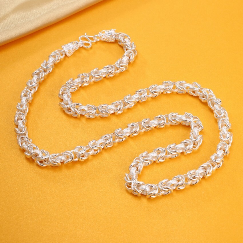 999 Pure Silver Necklace Dragon Keel Women Men’s 6.5mm/8mm/9mm Link Chain